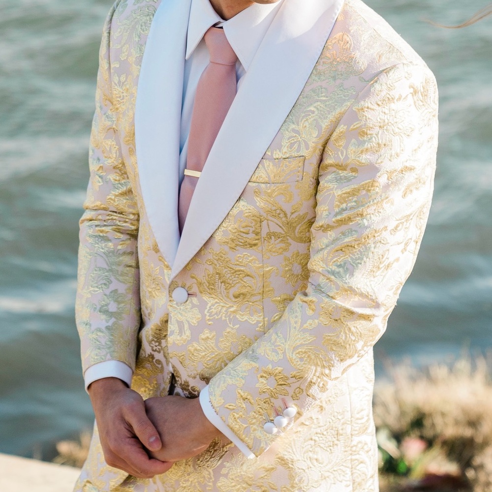 Custom Light Pink and Gold Wedding Suit